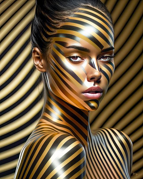 Porträt Frau in spielerischen einzigartigen Formen und Linien von René van den Berg