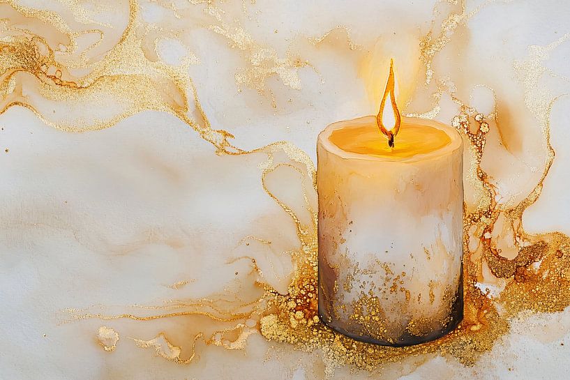 Bougie dorée sur fond clair par Imperial Art House