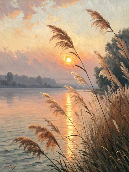 Golden Hour Serenity: Ein Sonnenuntergang am See von Artistic