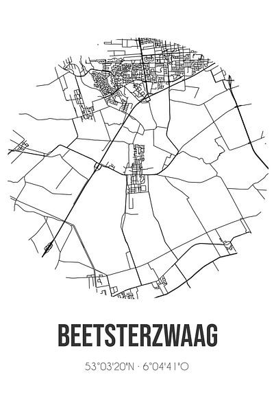 Beetsterzwaag (Fryslan) | Karte | Schwarz und Weiß von Ortsdrucke