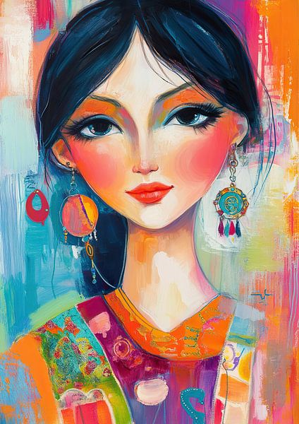 Femme avec boucles d'oreilles par Peintures accrocheuses