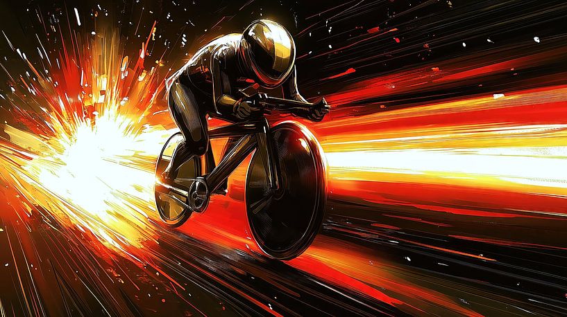 Futuristischer Rennradfahrer mit Feuerspuren von Frank Heinz