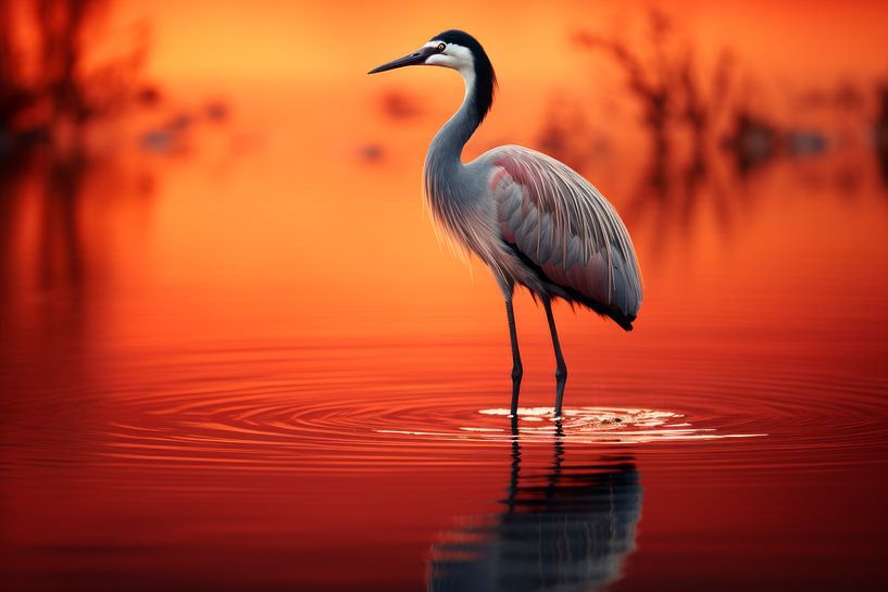 Kranich bei Sonnenuntergang von Dunto Venaar