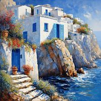 Maisons grecques blanches en bord de mer