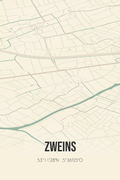 Carte ancienne de Zweins (Fryslan) par Affiches de lieux