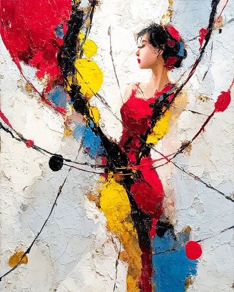 Woman in red dress in motion by Frank Heinz