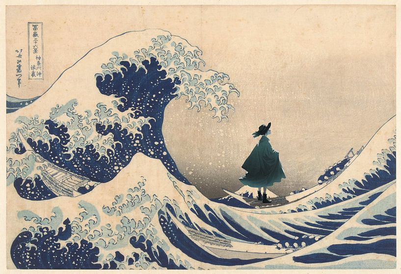 Die große Welle in Kanagawa, das Mädchen mit dem Hut von Hilde Remerie Fotografie und digitale Kunst