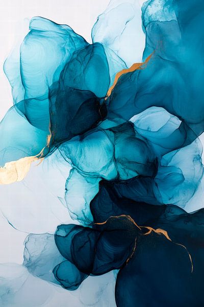 Aquarell in Blau und Gold von Poster Art Shop