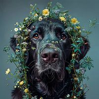 Labrador avec des fleurs