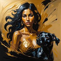 De vrouw in zwart en goud