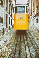 Lisbon, Portugal. Elevador da Gloria, the famous funicular that climbs to Bairro Alto District