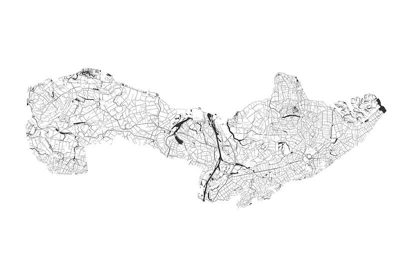 Carte des eaux de Zeeuws-Vlaanderen en noir et blanc par Maps Are Art