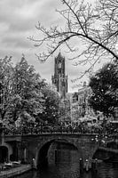 The Dom and Oudegracht in autumn (black and white)
