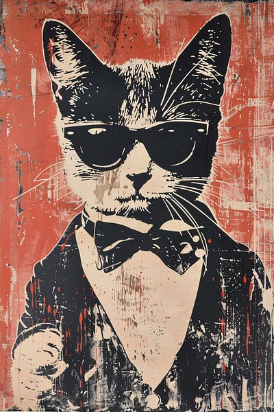 Schwarze und weiße Katze mit Sonnenbrille und Fliege von Imperial Art House