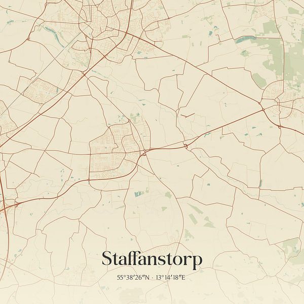 Alte Karte von Staffanstorp, Schweden. von Ortsdrucke