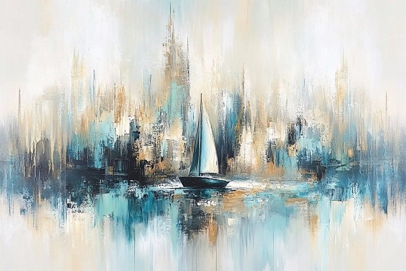 Zeilboot in abstracte stad van Imperial Art House