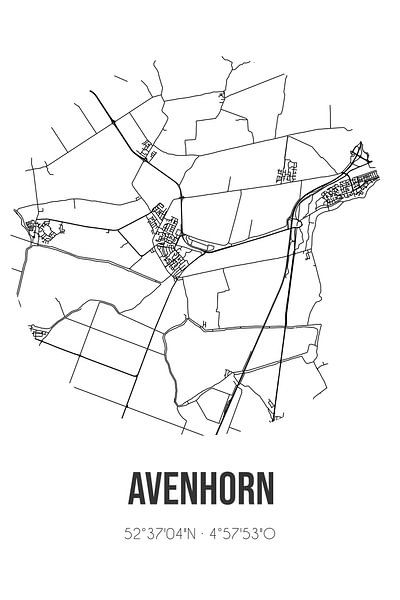 Avenhorn (Noord-Holland) | Karte | Schwarz und Weiß von Ortsdrucke