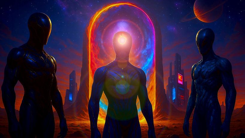 Three Guardians of the Neon Rift Portal by A.D. Digital ART