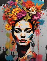 Abstracte vrouw met bloemenkroon