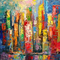 Abstraktes und farbenfrohes Impasto-Stadtbild