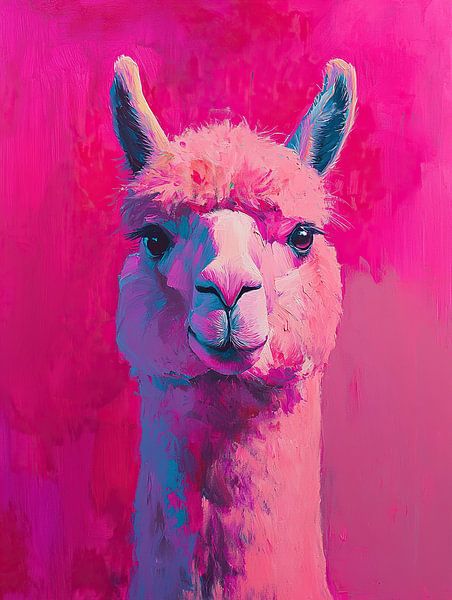 Sommerfröhliches Alpaka mit großen Augen von Abstraktes Gemälde