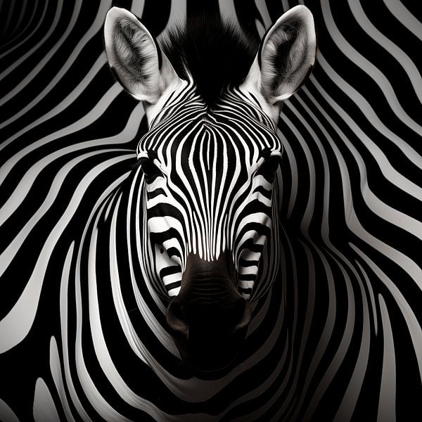 Zebra portrait deep in a row of thin black lines in the background by Animaflora PicsStock