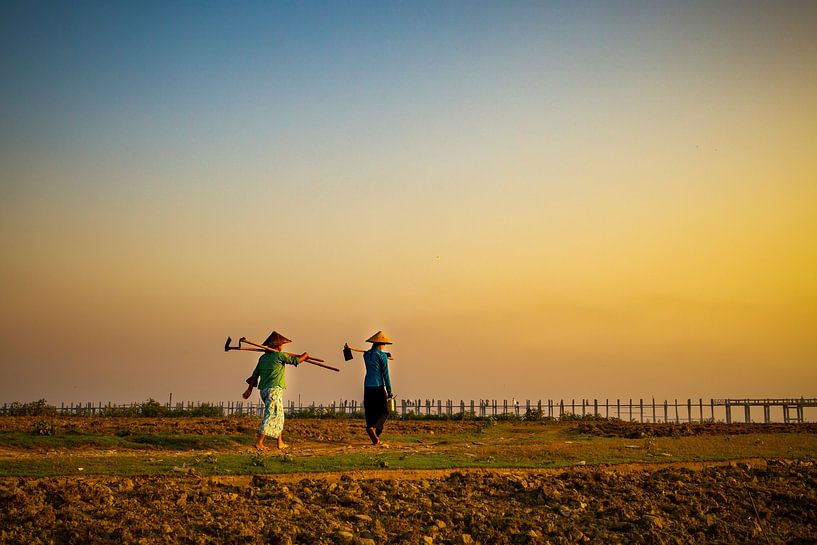 Arbeit auf den Feldern in der Nähe der U Bein-Brücke von Antwan Janssen