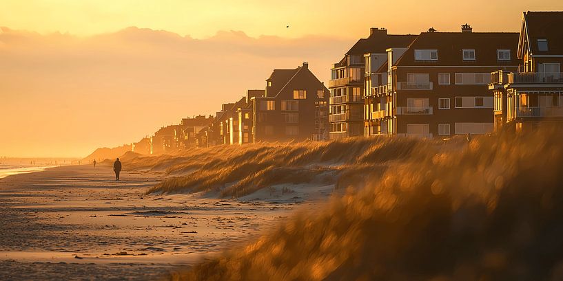 Une rangée de maisons borde une plage sereine par Ariadna de Raadt-Goldberg
