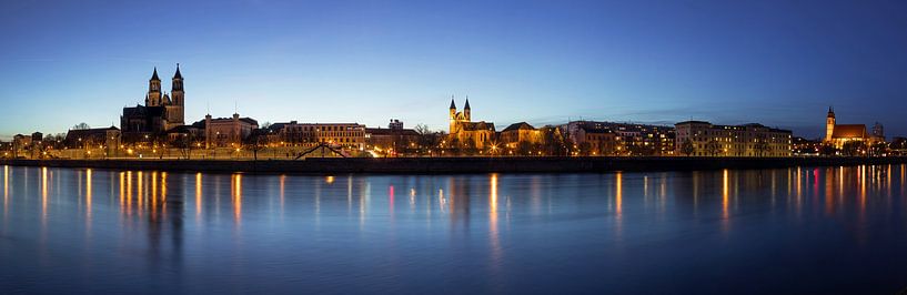 Magdeburg Skyline Panorama at the blue hour by Frank Herrmann