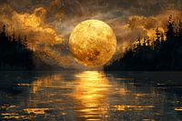 Painting Black Gold | Large Painting Living Room | Moon Painting