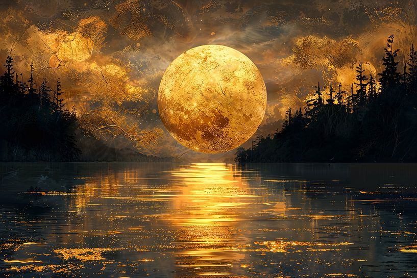 Painting Black Gold | Large Painting Living Room | Moon Painting by AiArtLand