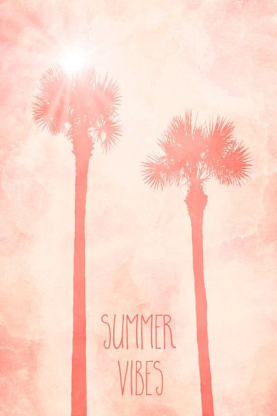 Graphic Art PALM TREES Summer Vibes | living coral by Melanie Viola