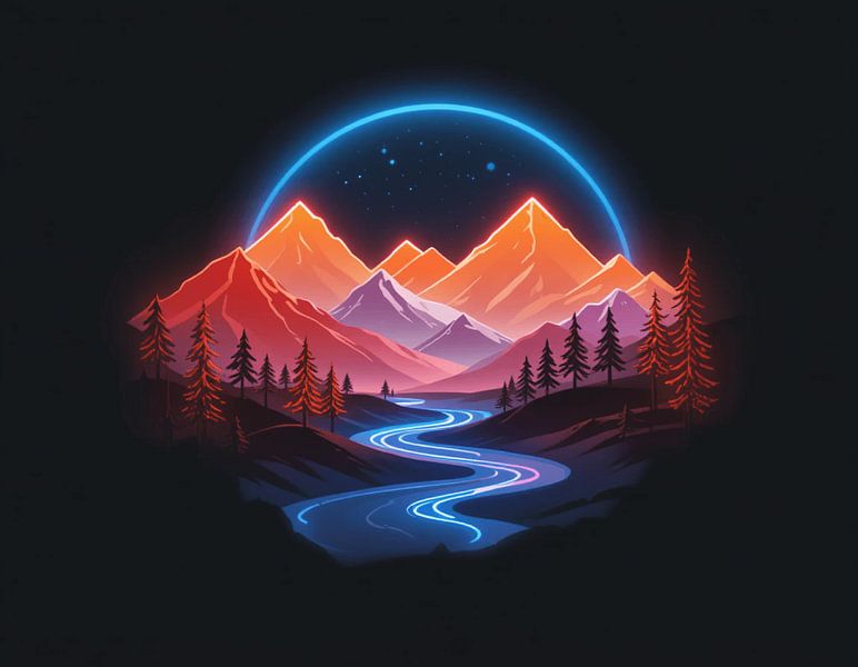 Montagnes nocturnes néon par Artistic
