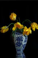 French tulips in delft blue vase