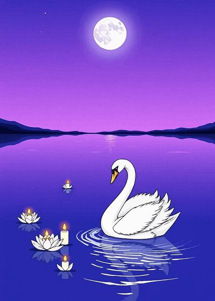 Schwan auf See mit Kerzen von MIROKKU