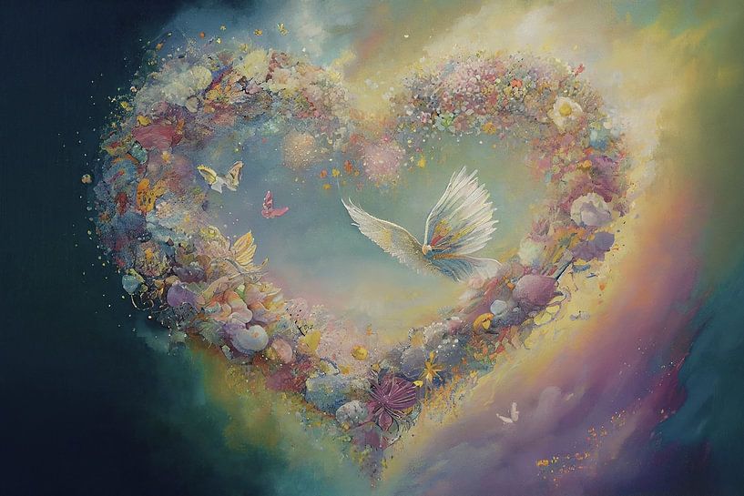 &quot;Das Herz&quot;, umgeben von Blumen und Aurafarben. von Anne Loos