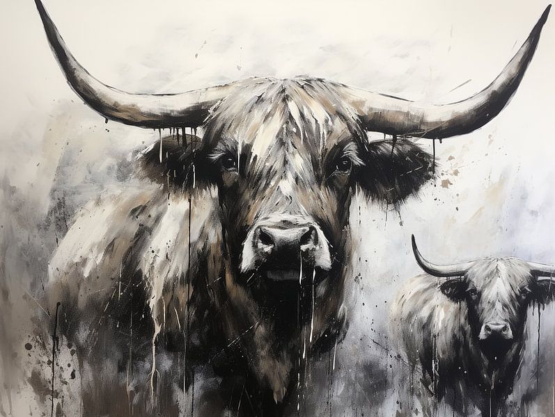 Schottische Highlander schwarz und weiß von Bianca ter Riet