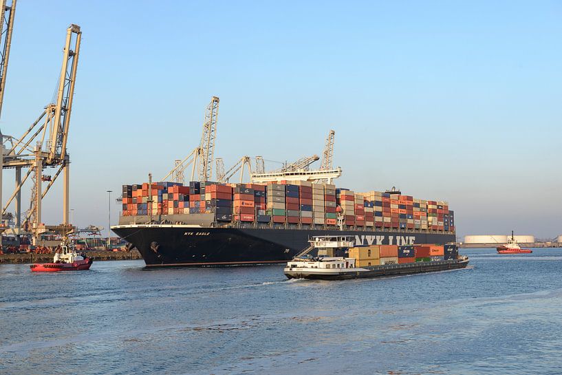 Frachtcontainerschiff an einem Containerterminal in Rotterdam Hafen von Sjoerd van der Wal Fotografie