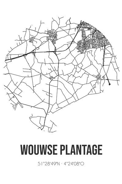 Wouwse Plantage (Brabant septentrional) | Carte | Noir et blanc par Affiches de lieux