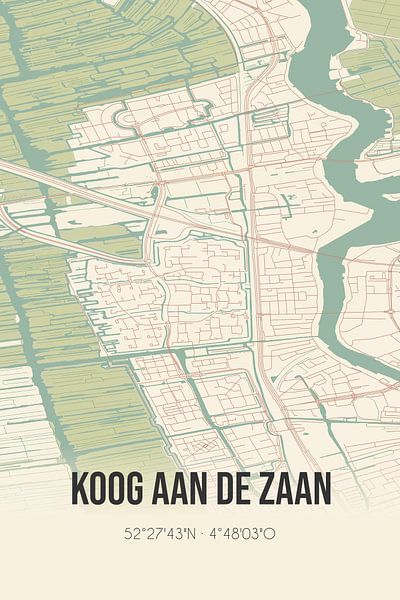 Vieille carte de Koog aan de Zaan (Hollande du Nord) par Affiches de lieux