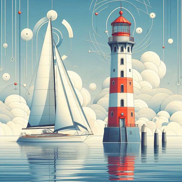 Leuchtturm mit Boot von Bernhard Karssies