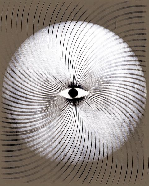 Mond Geometrie Retro Art Deco Surrealismus Warm Grau von FRESH Fine Art