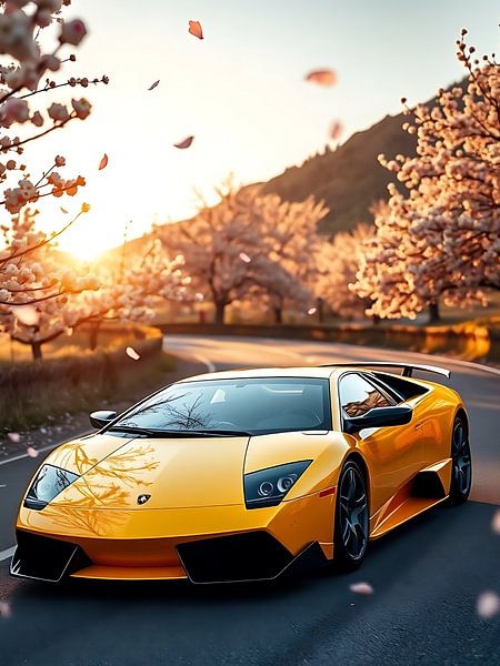 Lamborghini Murcielago Gelb Sonnenuntergang Landschaft 2 von MIROKKU