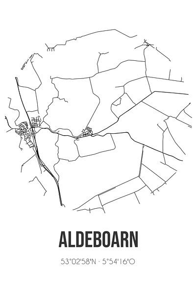 Aldeboarn (Fryslan) | Karte | Schwarz und Weiß von Ortsdrucke