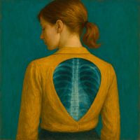 X-ray of back - woman with beige blouse and brown hair