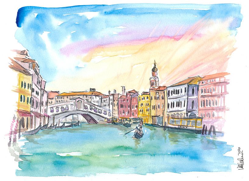 Venice Rialto and Canal Grande at sunset by Markus Bleichner