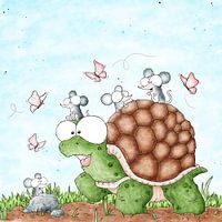 Illustration Schildkröte und Mäuse auf einer Reise