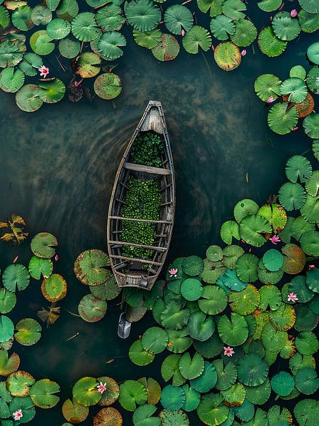 Lotusteich mit Fischerboot von haroulita