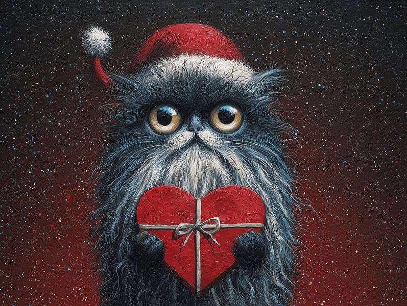 Christmas Cat | Cat With Heart In Christmas Hat by ARTEO Paintings