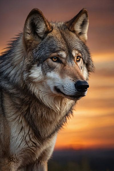 Majestic wolf at beautiful sunset by Art & Soul Creations